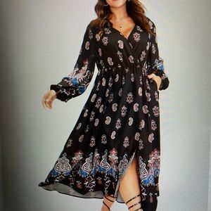 Black Paisley Pocket Wrap Maxi Dress. Size 14-16/1X